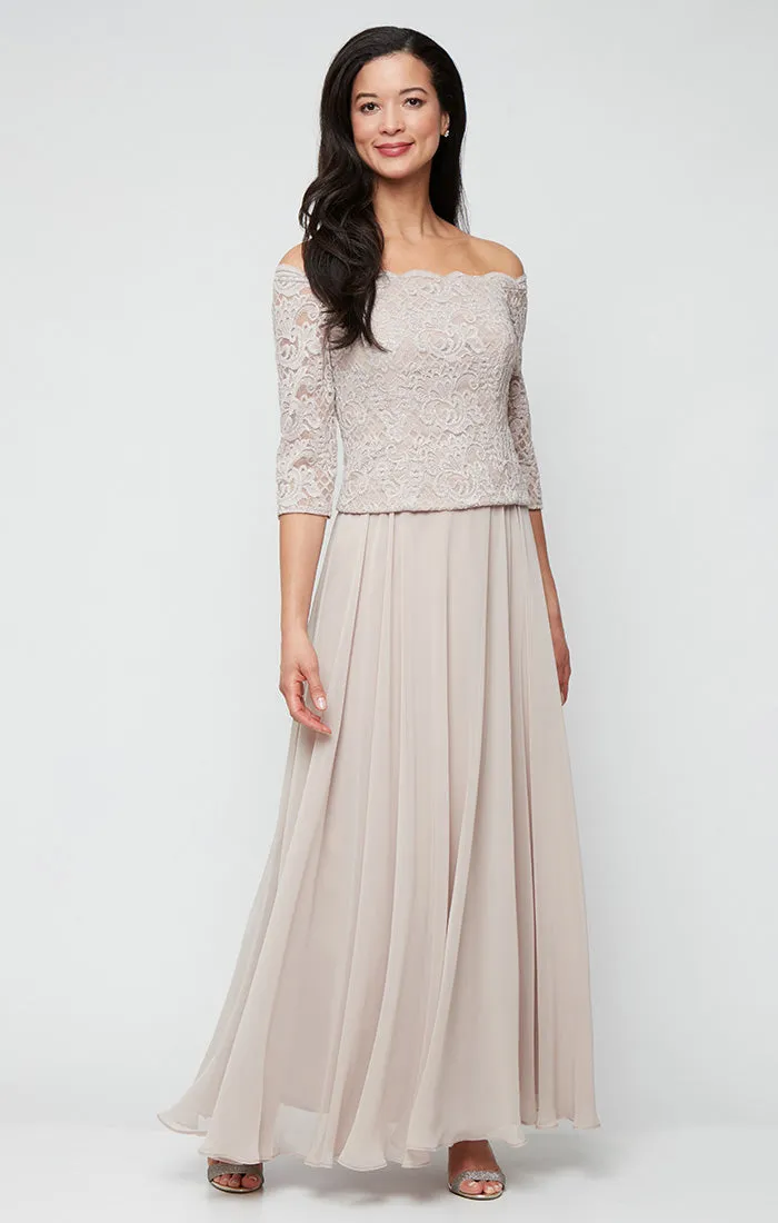 Regular -Stretch Lace Off the Shoulder Mock Dress with Scallop Neckline & Chiffon Full Skirt sold by Alex Evenings product image thumbnail 3