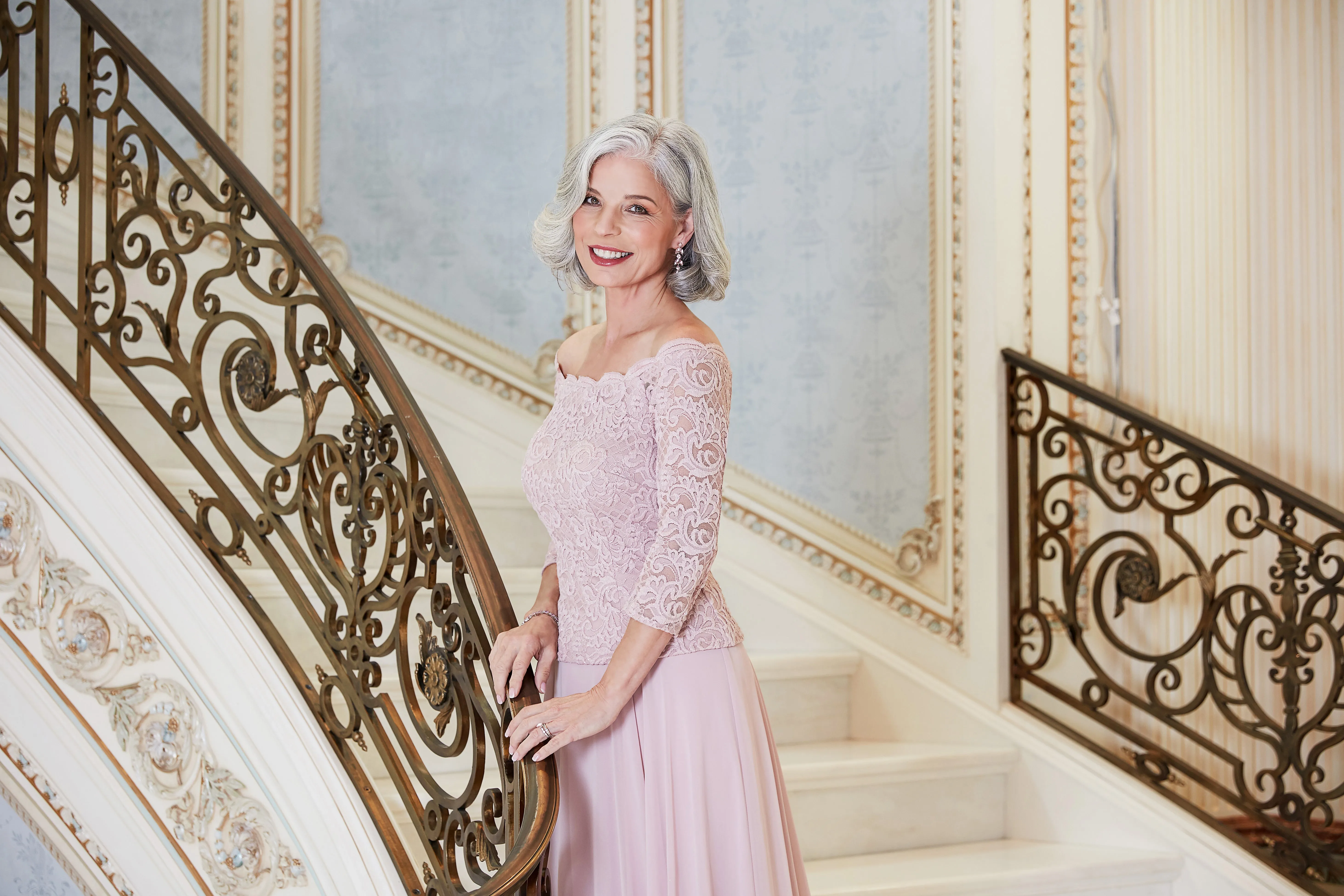 Regular -Stretch Lace Off the Shoulder Mock Dress with Scallop Neckline & Chiffon Full Skirt sold by Alex Evenings product image thumbnail 5