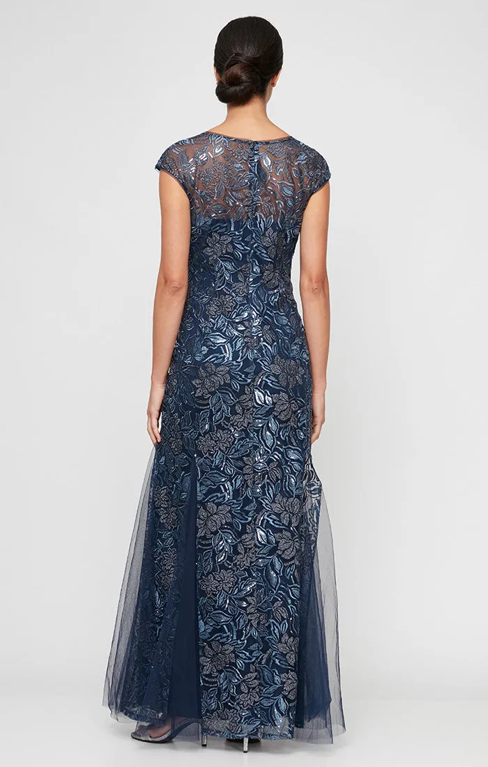 Regular - Embroidered V-Neck Dress with Godet Detail Skirt and Shawl sold by Alex Evenings product image thumbnail 2