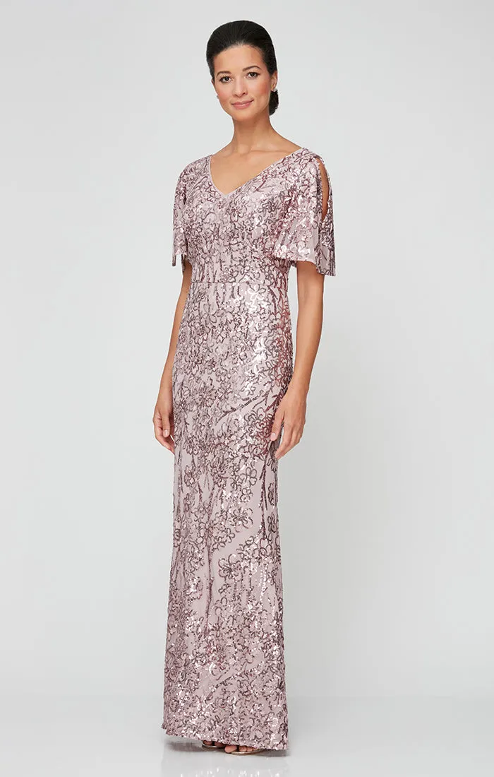 Caroline Flutter Sleeve Sequin Gown sold by Alex Evenings product image thumbnail 3