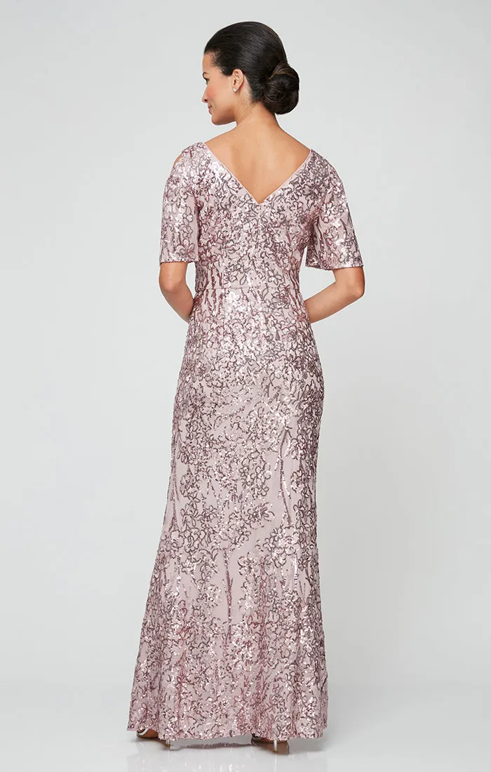 Caroline Flutter Sleeve Sequin Gown sold by Alex Evenings product image thumbnail 4