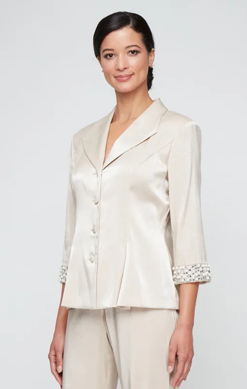 Regular - Stretch Shimmer Blouse with Beaded Cuffs and Center Front Button Closure sold by Alex Evenings