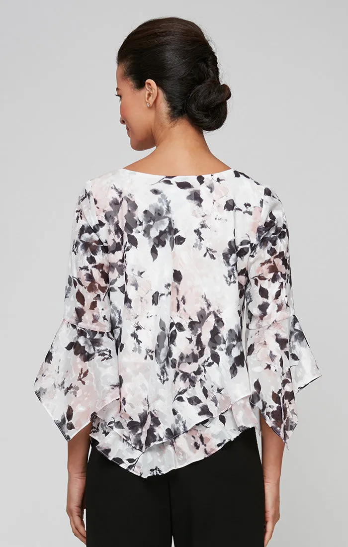 Regular - Printed Chiffon Blouse with Asymmetric Tiered Hem & Pointed Hem Sleeves sold by Alex Evenings product image thumbnail 2