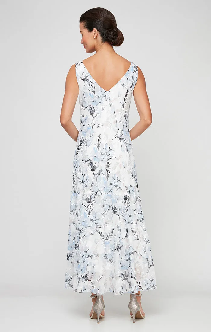Regular - Floral Chiffon Sleeveless Dress with Cowl Neckline and Shawl sold by Alex Evenings product image thumbnail 2