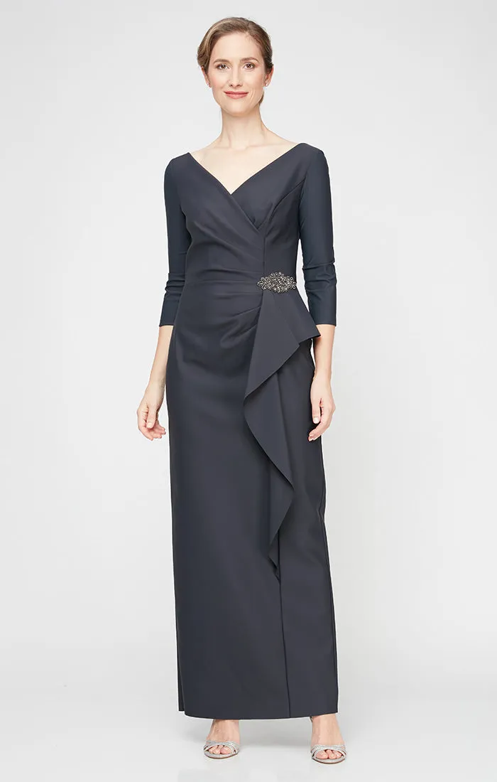 Compression Dress with Surplice Neckline, Cascade Ruffle Skirt and Embellishment at Hip sold by Alex Evenings product image thumbnail 3