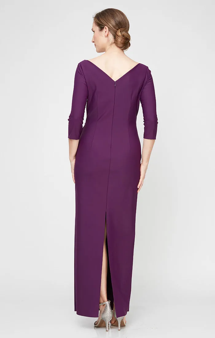 Compression Dress with Surplice Neckline, Cascade Ruffle Skirt and Embellishment at Hip sold by Alex Evenings product image thumbnail 2