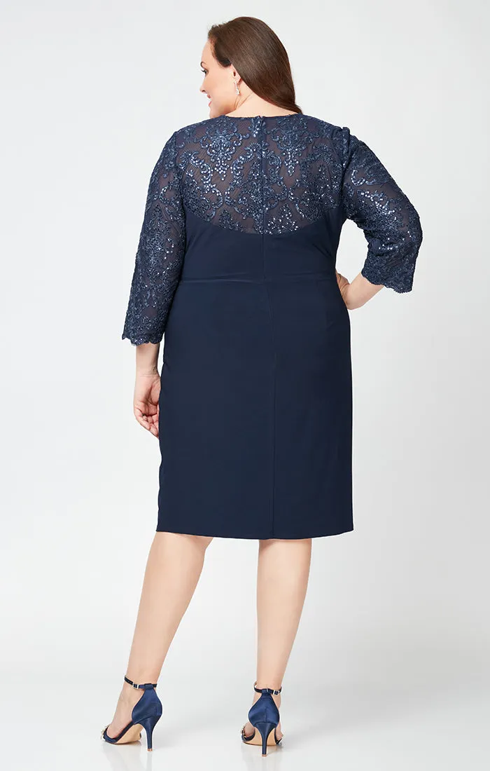 Plus - Surplice Neckline Sheath Dress with Embroidered Illusion Sleeves & Knot Front Detail sold by Alex Evenings product image thumbnail 2
