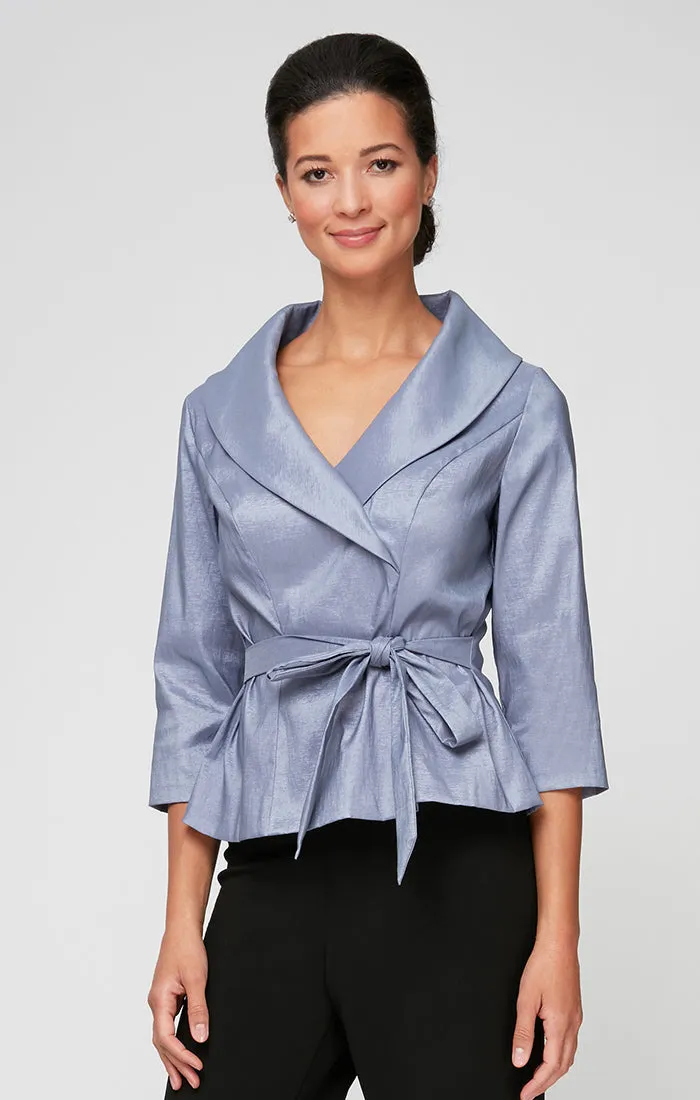 3/4 Sleeve Surplice Stretch Taffeta Blouse with Tie Waist Detail sold by Alex Evenings