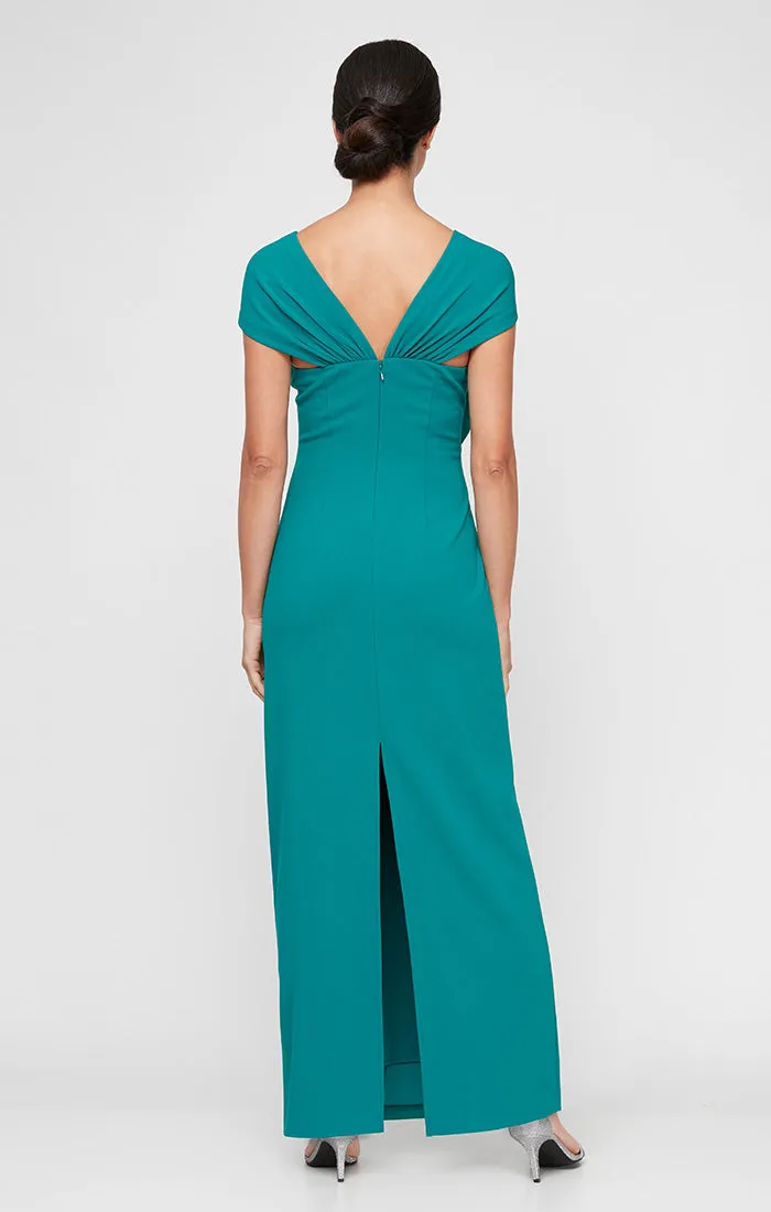 Regular - Cap Sleeve Crepe Dress With Embellished Asymmetric Neckline sold by Alex Evenings product image thumbnail 4