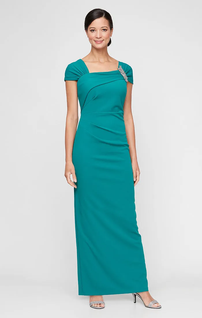 Regular - Cap Sleeve Crepe Dress With Embellished Asymmetric Neckline sold by Alex Evenings product image thumbnail 3