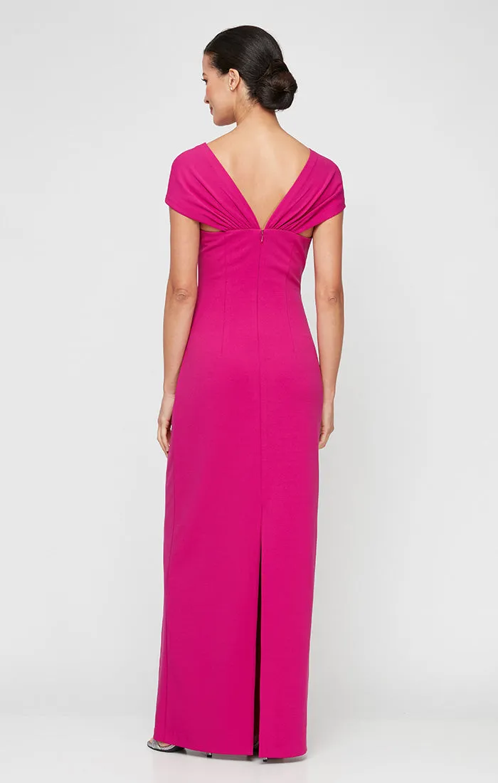 Regular - Cap Sleeve Crepe Dress With Embellished Asymmetric Neckline sold by Alex Evenings product image thumbnail 2