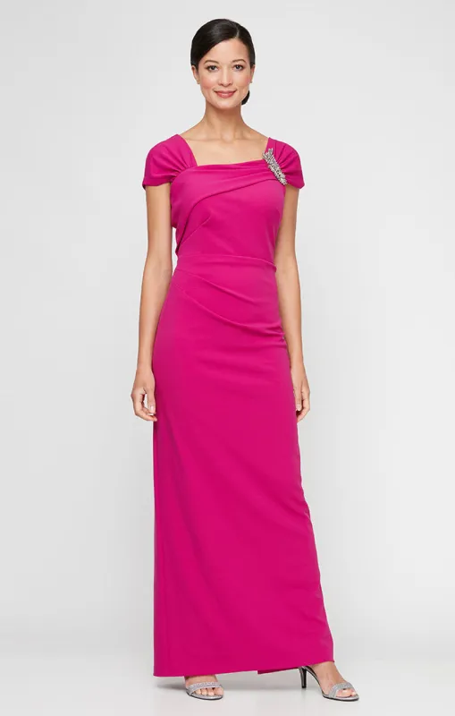 Regular - Cap Sleeve Crepe Dress With Embellished Asymmetric Neckline sold by Alex Evenings