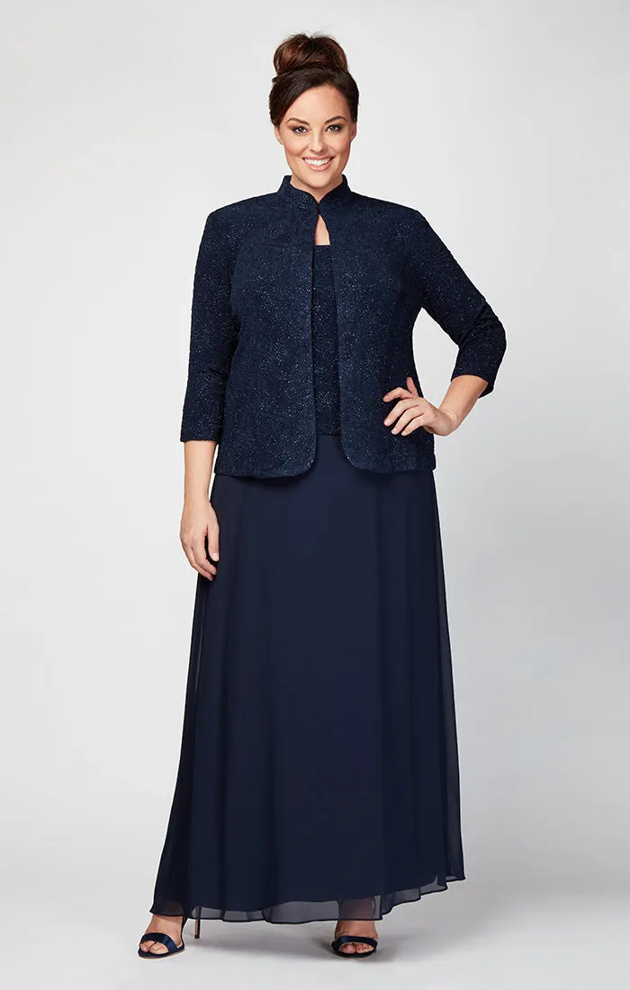 Plus Glitter Jacquard Knit Jacket Dress with Mandarin Neckline sold by Alex Evenings