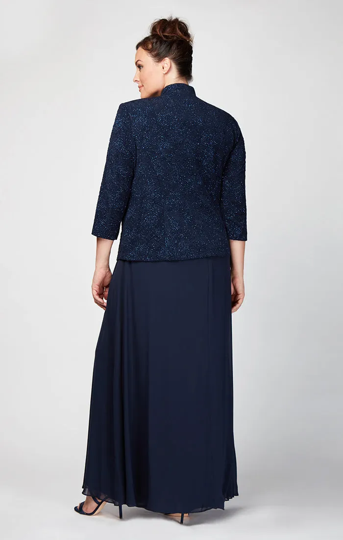Plus Glitter Jacquard Knit Jacket Dress with Mandarin Neckline sold by Alex Evenings product image thumbnail 3