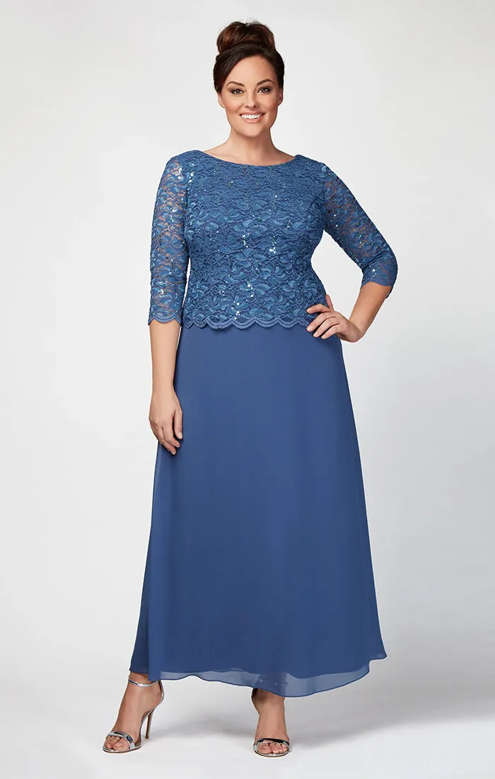 Plus Lace & Chiffon Gown with Scallop Edge Detail sold by Alex Evenings