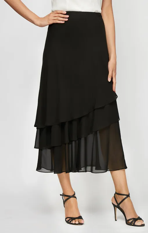Tea-Length Asymmetric Triple Tier Chiffon Skirt sold by Alex Evenings
