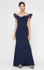 *Long Stretch Crepe Off the Shoulder Dress with Organza Ruffle Neckline sold by Alex Evenings