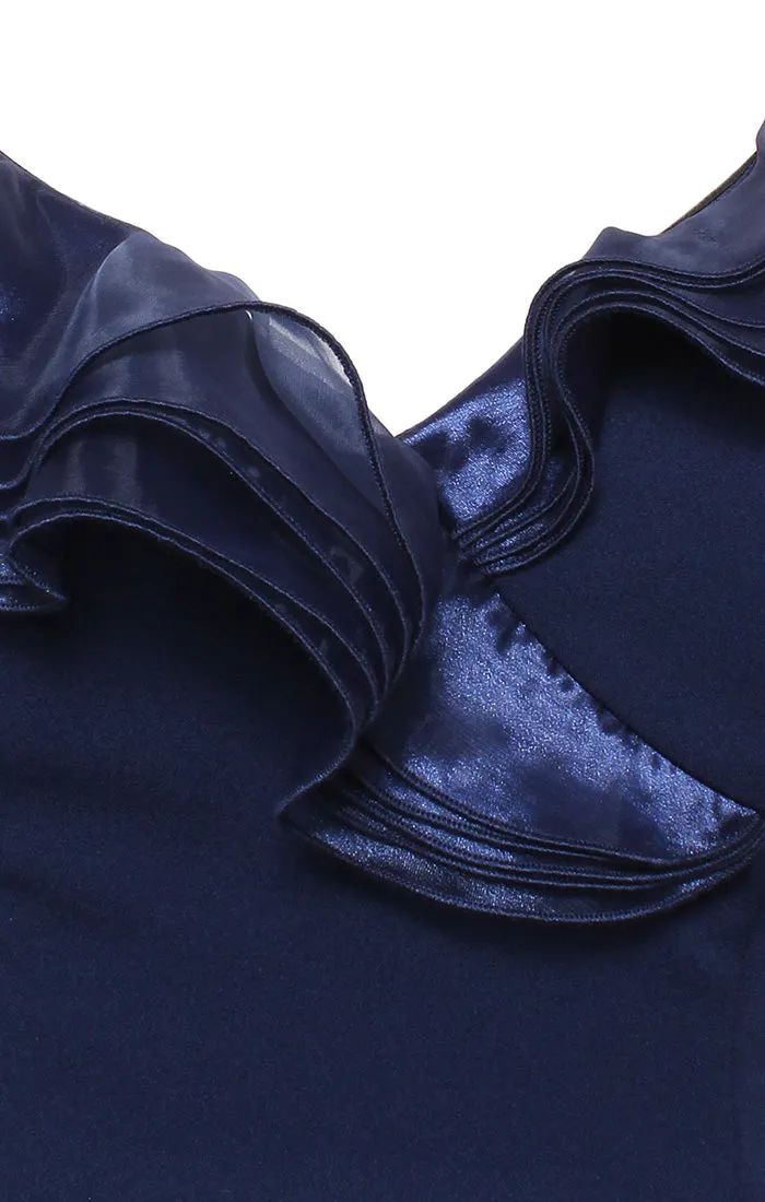 *Long Stretch Crepe Off-the-Shoulder Dress with Organza Ruffle Neckline sold by Alex Evenings product image thumbnail 4