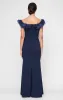 *Long Stretch Crepe Off the Shoulder Dress with Organza Ruffle Neckline sold by Alex Evenings