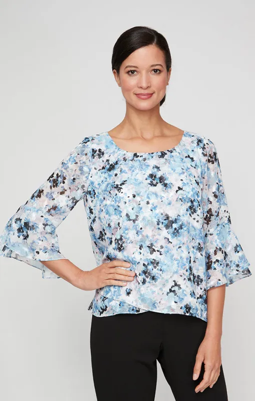 Floral Printed Chiffon Blouse with Tulip Hem and Bell Sleeves sold by Alex Evenings