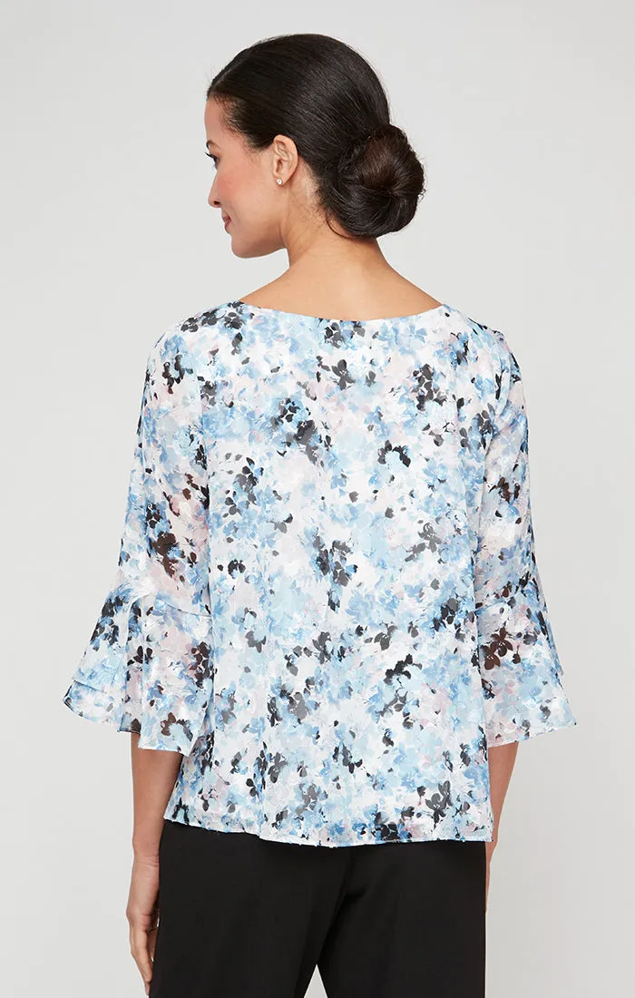 Floral Printed Chiffon Blouse with Tulip Hem and Bell Sleeves sold by Alex Evenings product image thumbnail 2