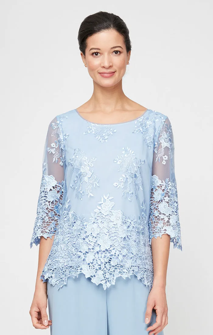 Regular - Embroidered Tunic with Scallop Sleeves & Hem sold by Alex Evenings