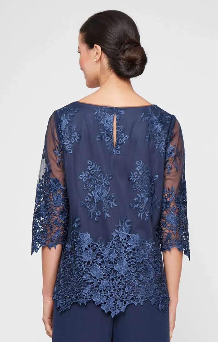 Regular - Embroidered Tunic with Scallop Sleeves & Hem sold by Alex Evenings product image thumbnail 5