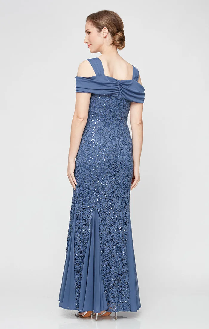 Cold Shoulder Sequin Lace Fit & Flare Dress with Godet Detail Skirt sold by Alex Evenings product image thumbnail 2