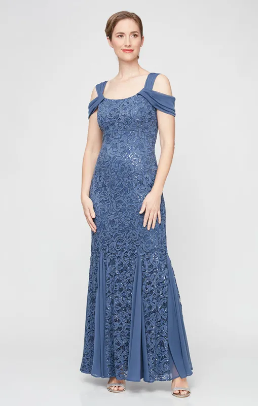 Cold Shoulder Sequin Lace Fit & Flare Dress with Godet Detail Skirt sold by Alex Evenings