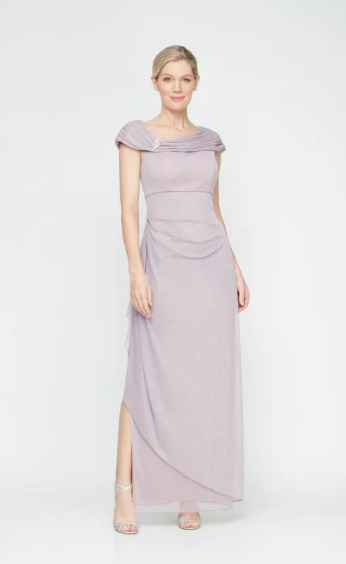 Petite - Glitter Mesh L-Neck Dress Ruched Neckline sold by Alex Evenings