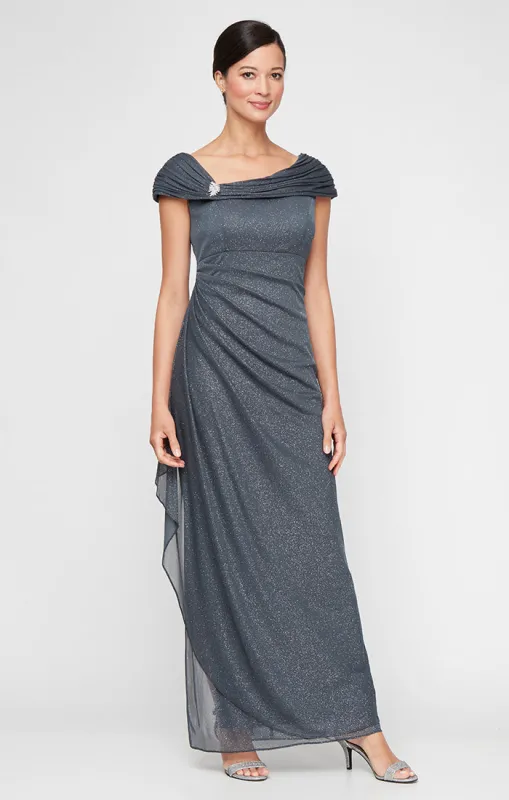 Glitter Mesh Sleeveless L-Neck Dress sold by Alex Evenings