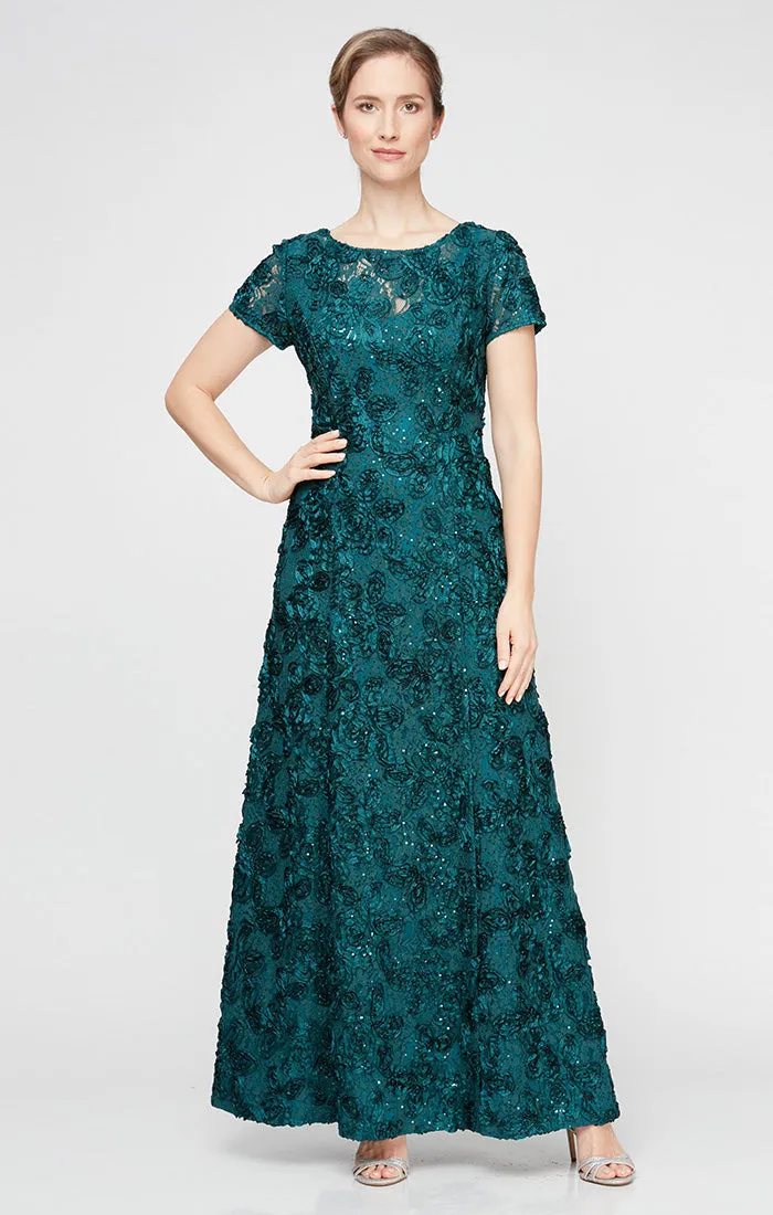 Evelyn Rosette Lace Long Gown sold by Alex Evenings