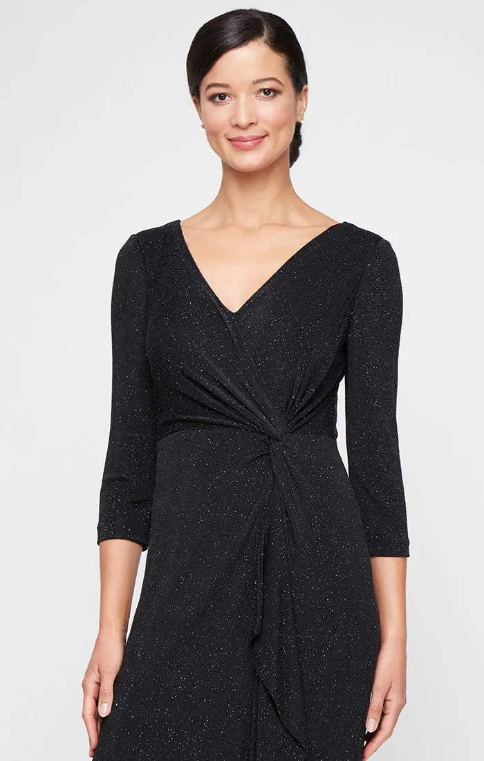 *Metallic Knit Gown with Twist Knot Waist & Ruffle Skirt Detail sold by Alex Evenings product image thumbnail 3