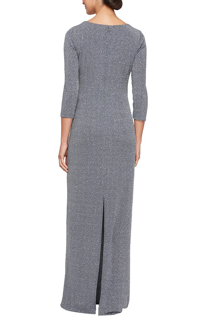 *Metallic Knit Gown with Twist Knot Waist & Ruffle Skirt Detail sold by Alex Evenings product image thumbnail 5