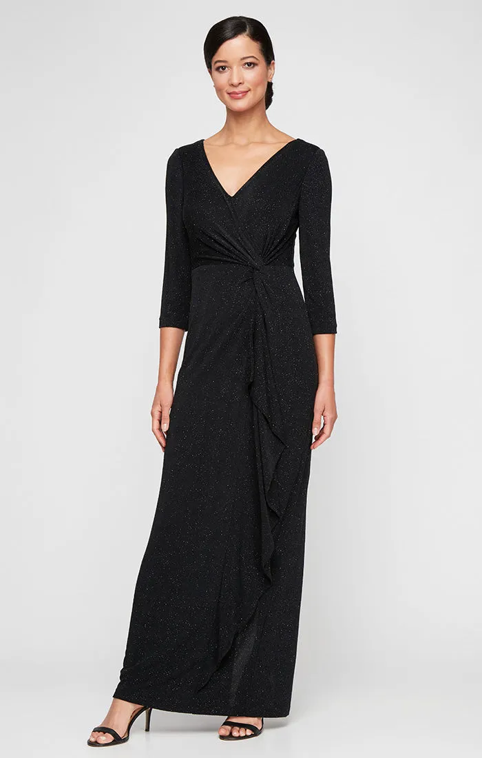 *Metallic Knit Gown with Twist Knot Waist & Ruffle Skirt Detail sold by Alex Evenings