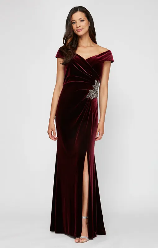 Off-the-Shoulder Fit & Flare Velvet Gown with Sweetheart Neckline sold by Alex Evenings