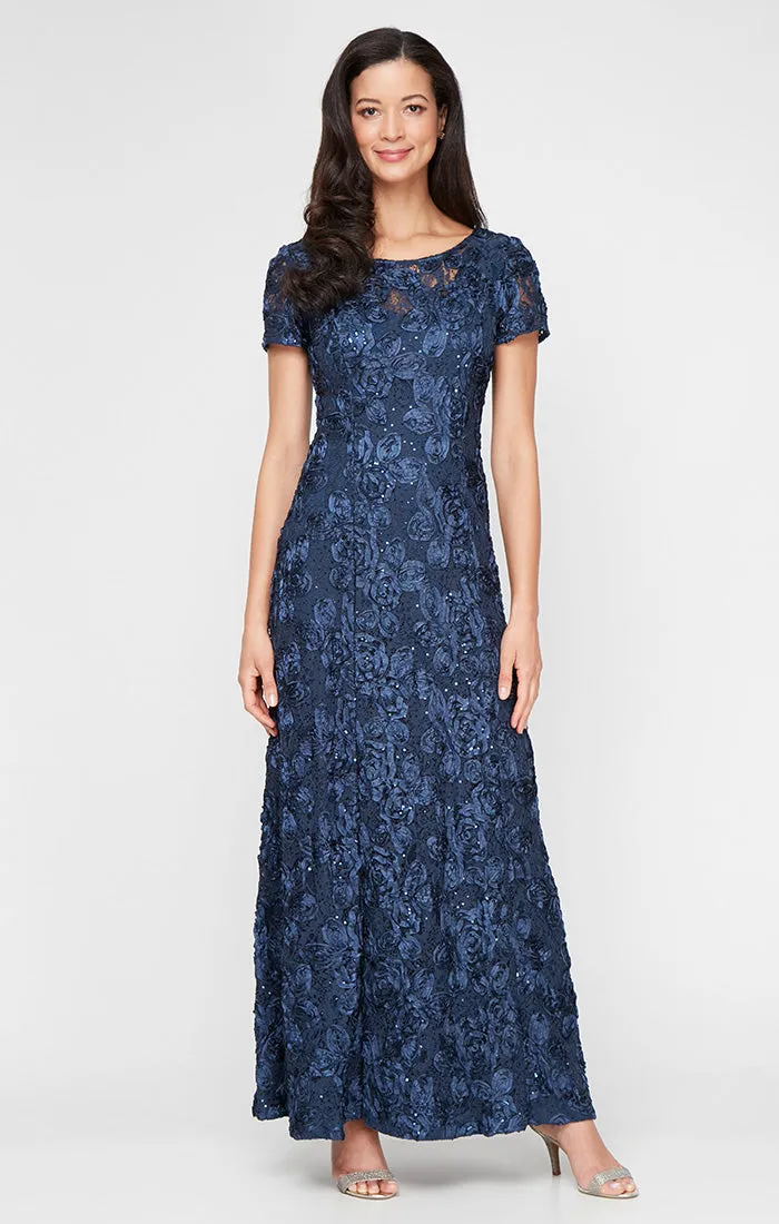 Evelyn Rosette Lace Long Gown sold by Alex Evenings