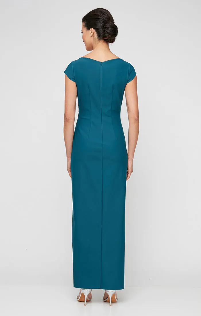 Long Cap Sleeve Compression Sheath Dress with Surplice Neckline and Hip Detail sold by Alex Evenings product image thumbnail 2