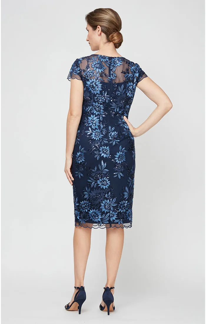 Regular - Embroidered Cap Sleeve Lace Cocktail Dress with Illusion Neckline & Scallop Detail Hem sold by Alex Evenings product image thumbnail 2