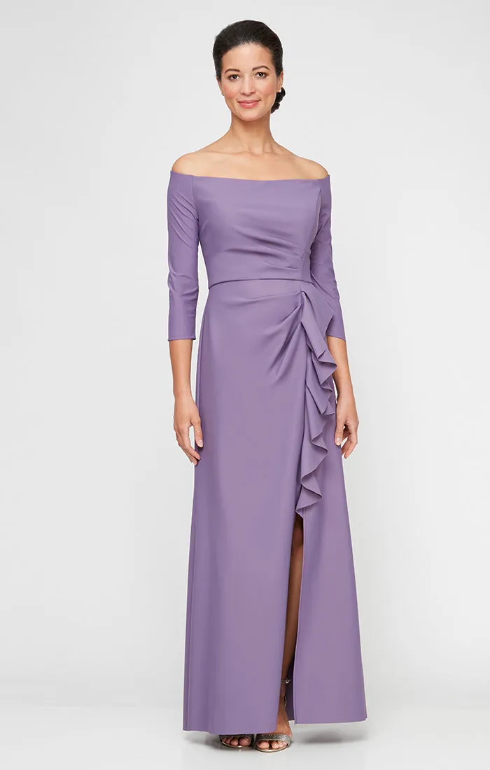 *Long Off the Shoulder Contour Dress With Front Cascade Detail Skirt sold by Alex Evenings product image thumbnail 3