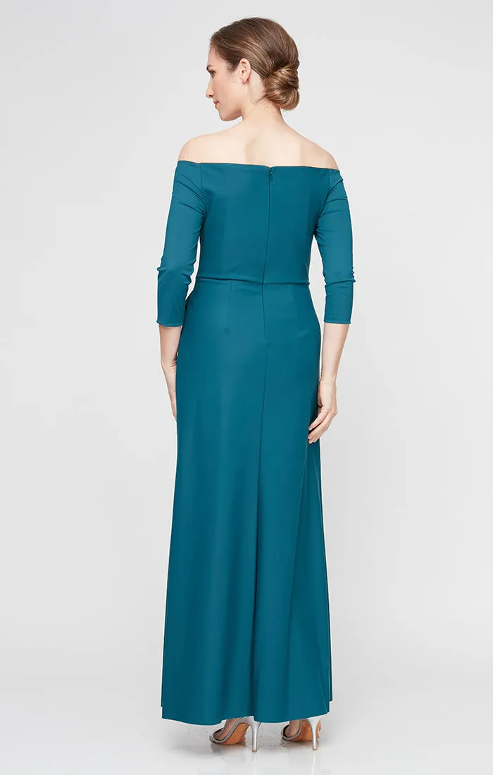 *Long Off the Shoulder Contour Dress With Front Cascade Detail Skirt sold by Alex Evenings product image thumbnail 2