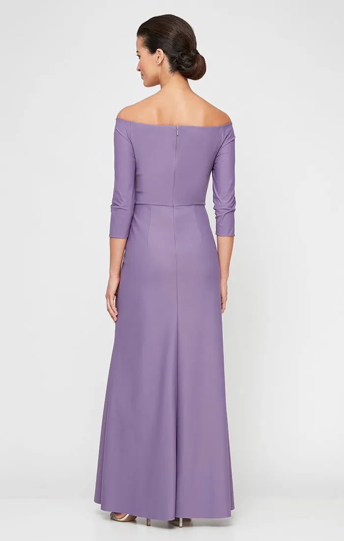 *Long Off the Shoulder Contour Dress With Front Cascade Detail Skirt sold by Alex Evenings product image thumbnail 4