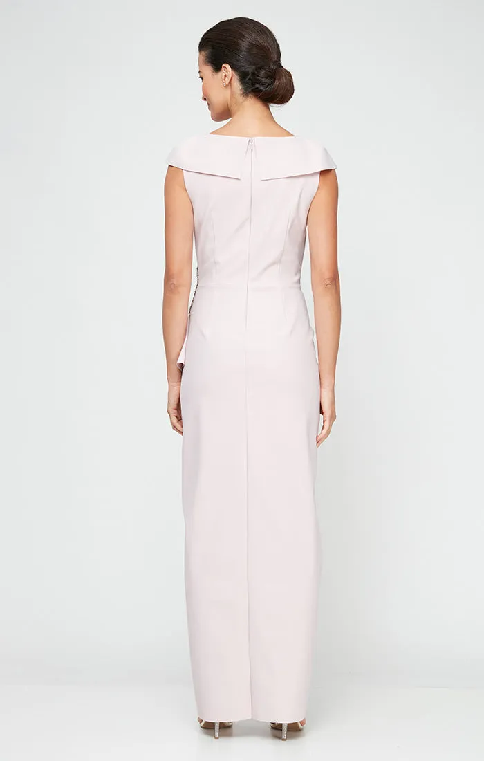 *Sleeveless Portrait Collar Sheath Dress wIth Embellishment Detail at Hip and Cascade Tulip Overlay Skirt sold by Alex Evenings product image thumbnail 2