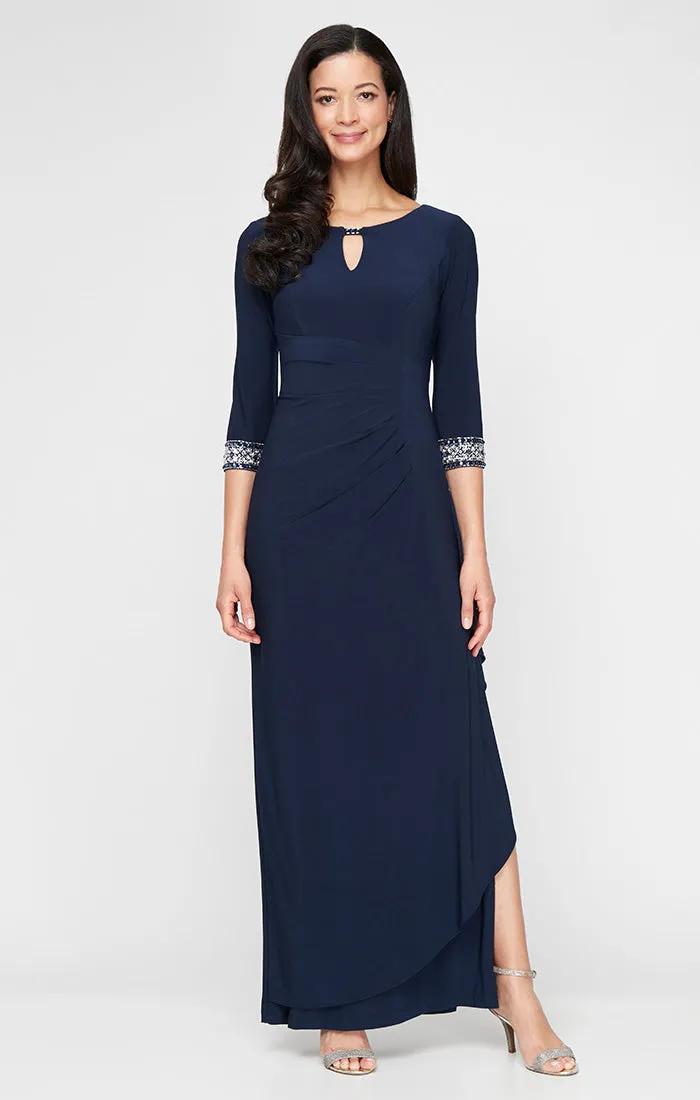 Jersey Dress with Keyhole Cutout Neckline and Embellished Sleeves/Neckline sold by Alex Evenings