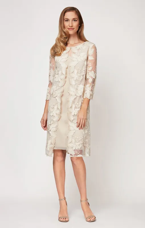 Midi Embroidered Mock Jacket Dress with Attached Jacket & Chiffon Tank Dress sold by Alex Evenings