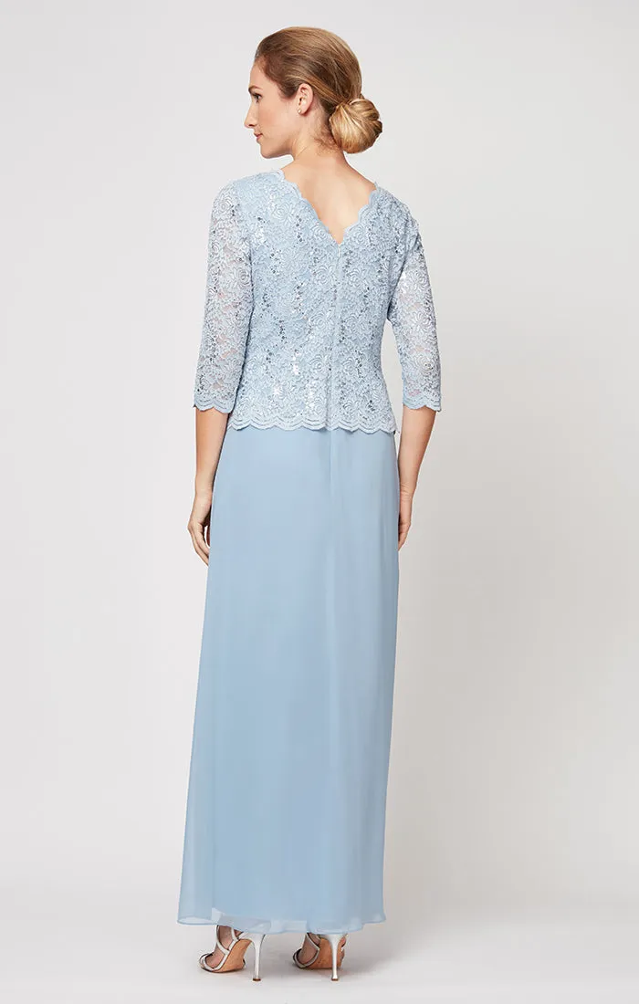 Long Gown with Sequin Lace Bodice & Chiffon Skirt sold by Alex Evenings product image thumbnail 4