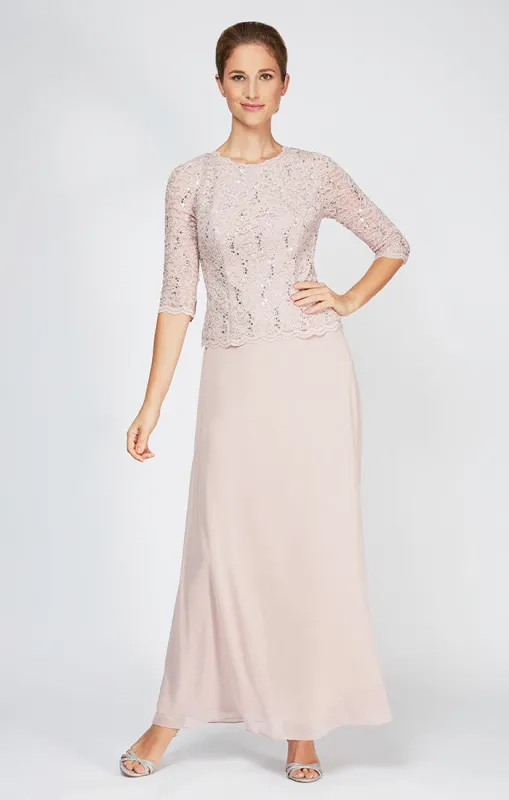 Long Gown with Sequin Lace Bodice & Chiffon Skirt sold by Alex Evenings