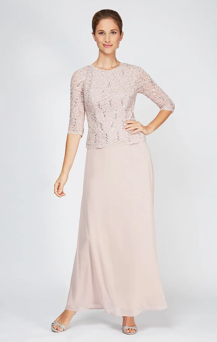 Long Gown with Sequin Lace Bodice & Chiffon Skirt sold by Alex Evenings