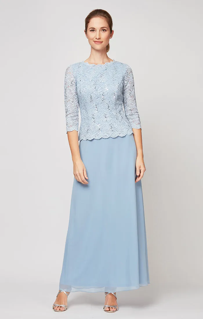 Long Gown with Sequin Lace Bodice & Chiffon Skirt sold by Alex Evenings product image thumbnail 3