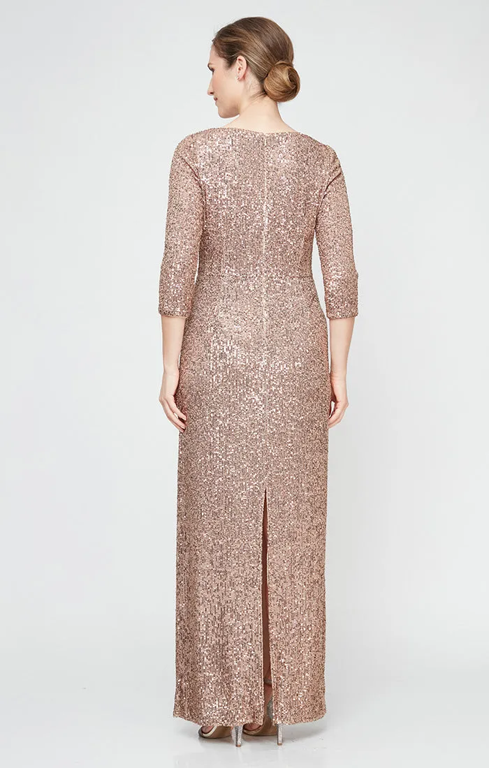*Column Sequin Gown with Surplice Neckline and Knot Waist Detail sold by Alex Evenings product image thumbnail 2